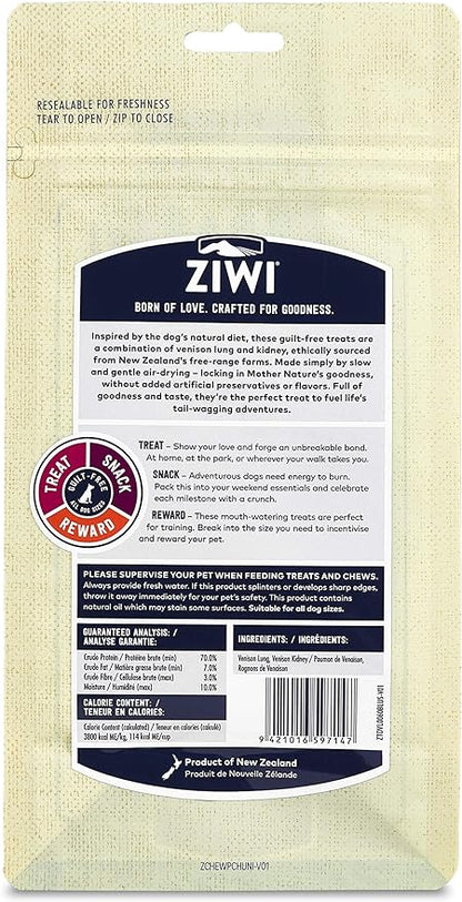 ZIWI Dog Chews and Treats – All Natural, Air-Dried, Single Protein, Grain-Free, High-Value Treat, Snack, Reward (Venison Lung and Kidney) 2.1 Ounce (Pack of 1)