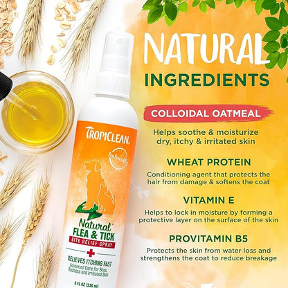 TropiClean Natural Flea and Tick Bite Relief for Dogs | Advanced Care Itch | Relief Flea Spray for Dogs | Made in the USA | 8 oz