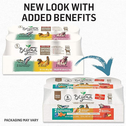 Purina Beyond Chicken, Beef and Cod Ground Entree Grain Free Wet Dog Food Variety Pack - 6 Count (Pack of 2) 13 oz. Cans