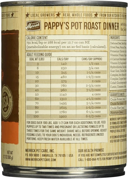 Merrick Chunky Grain Free Pappy's Pot Roast Dinner Canned Dog Food,12 Count, 12.7-oz Can