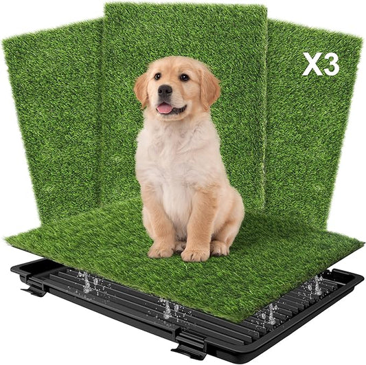 Dog Grass Pad with Tray: Reusable Training Pad with 3-Pack Replaceable Artificial Grass - Quick Absorbent Indoor Portable Dog Patio Potty, Washable Pee Pad For Small Medium To Large Dog, 22"x18" Black