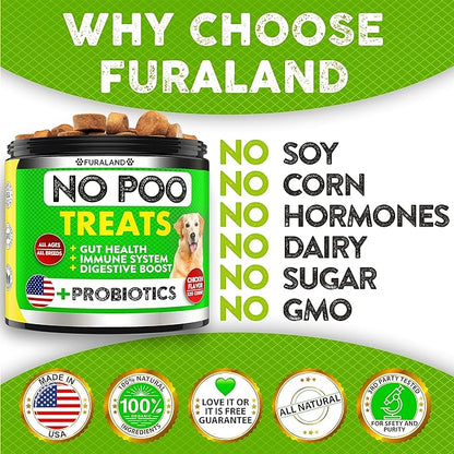 FURALAND No Poo Chews - Coprophagia Stool Eating Deterrent for Dogs - Made in USA - Stop Eating Poop for Dogs - Prevent Dog from Eating Poop - Probiotics & Enzymes - Forbid for Dogs Chew