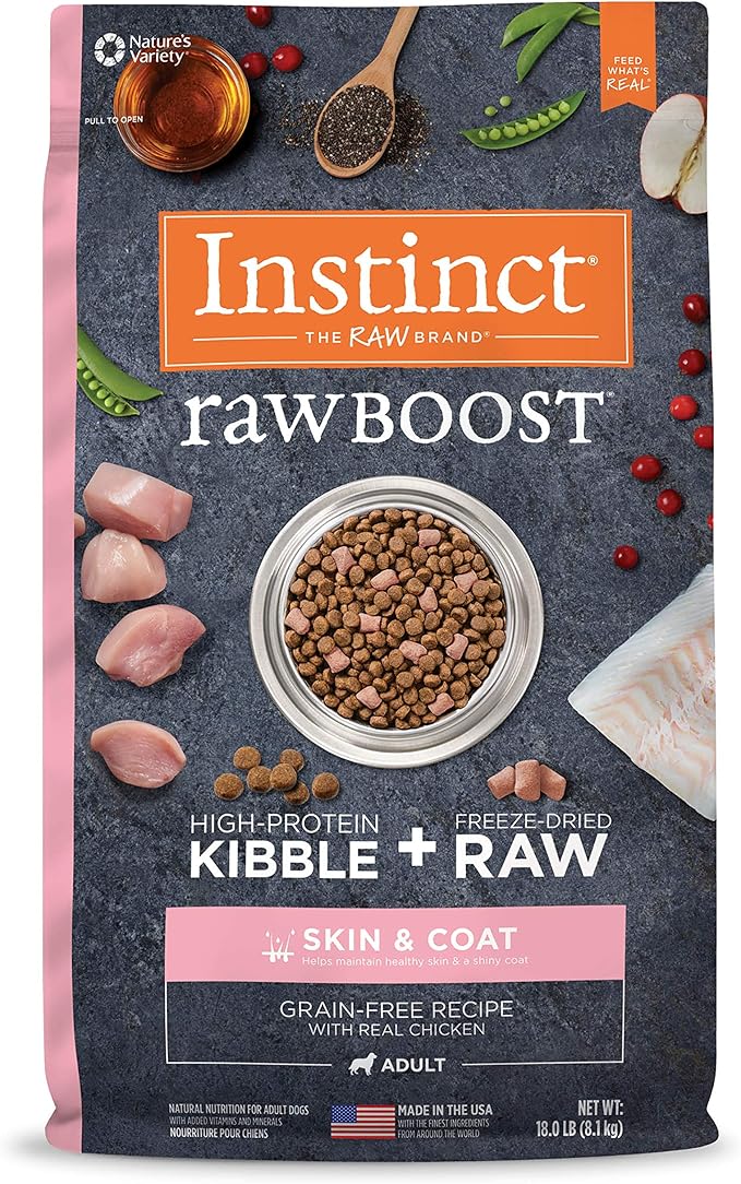 Instinct Raw Boost Skin & Coat Health Grain Free Recipe with Real Chicken Natural Dry Dog Food by Nature's Variety, 18 lb. Bag