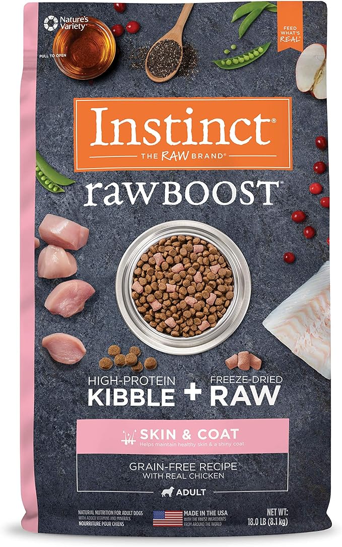 Instinct Raw Boost Skin & Coat Health Grain Free Recipe with Real Chicken Natural Dry Dog Food by Nature's Variety, 18 lb. Bag