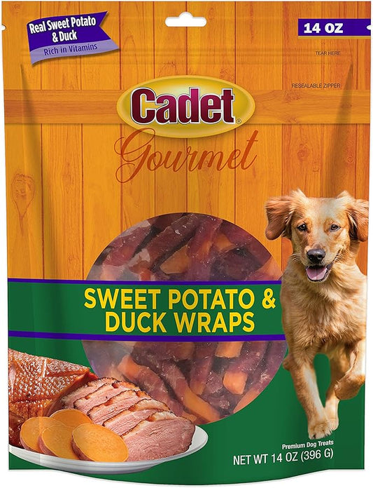 Cadet Gourmet Sweet Potato & Duck Wraps Dog Treats - Healthy & Natural Duck & Sweet Potato Dog Training Treats for Small & Large Dogs - Inspected & Tested in USA (14 oz).