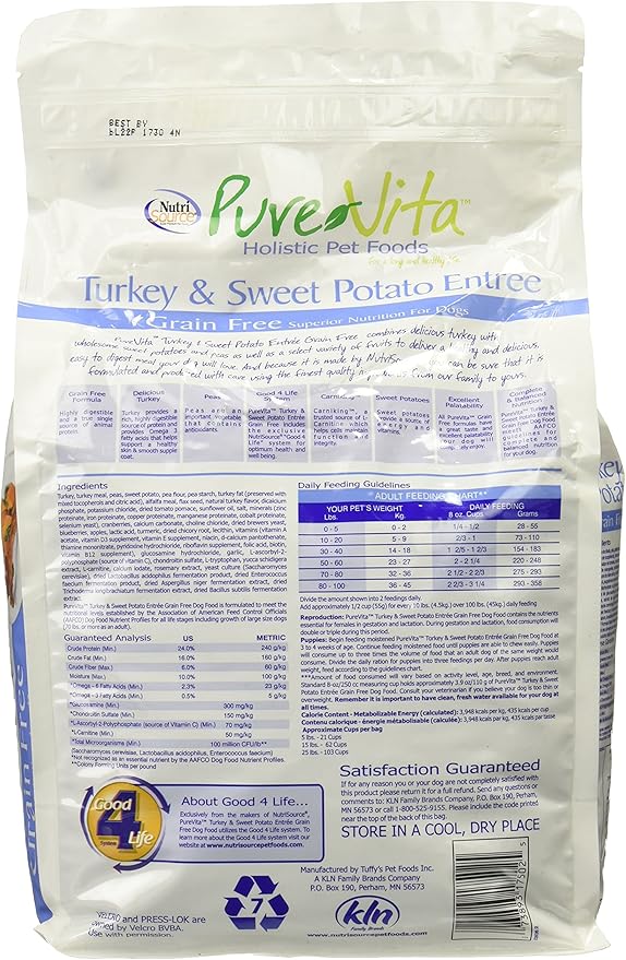 Nutri-Source Pure Vita Grain-Free Turkey And Sweet Potato Dry Dog Food, 5 Pound Bag