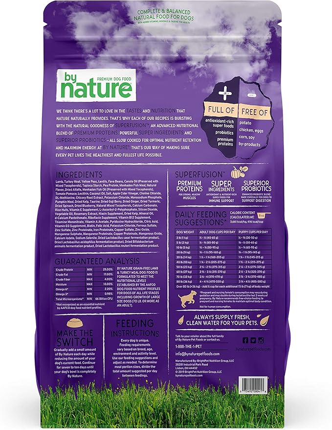 Grain Free Dog Food Made in USA [Grain Free Dry Dog Food with Superfood Ingredients for Food Sensitivities and Immune Health], Lamb & Turkey Meal Recipe, 24 lb. Bag, Brown (77072)