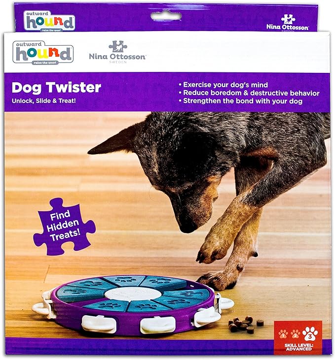 Outward Hound Nina Ottosson Dog Twister Dog Puzzle Interactive Treat Puzzle Dog Enrichment Dog Toy, Level 3 Advanced, Purple