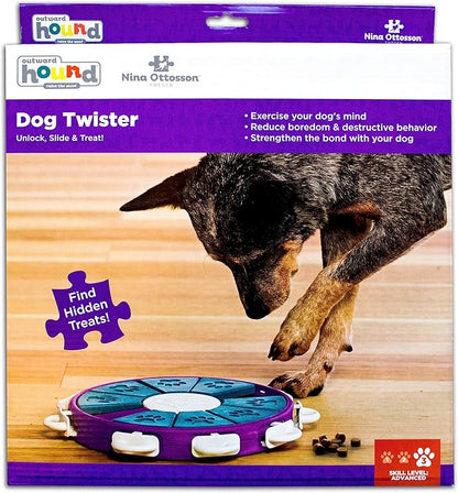 Outward Hound Nina Ottosson Dog Twister Dog Puzzle Interactive Treat Puzzle Dog Enrichment Dog Toy, Level 3 Advanced, Purple