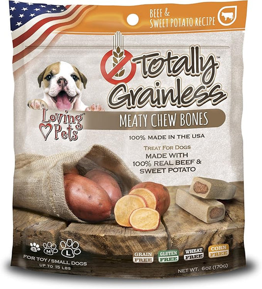 Loving Pets Totally Grainless - Beef and Sweet Potato Meaty Chew Bones for Dogs (for Small Dogs Less Than 20 lbs), 6oz
