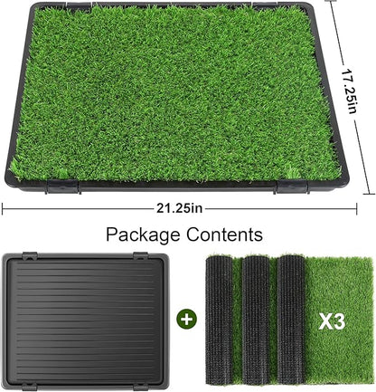 Dog Grass Pad with Tray: Reusable Training Pad with 3-Pack Replaceable Artificial Grass - Quick Absorbent Indoor Portable Dog Patio Potty, Washable Pee Pad For Small Medium To Large Dog, 22"x18" Black