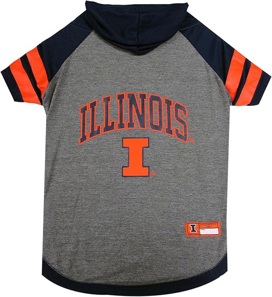 NCAA ILLINOIS FIGHTING ILLINI HOODIE for DOGS & CATS, SMALL COLLEGIATE Licensed DOG HOODY Tee Shirt. Sports HOODY T-Shirt for Pets. COLLEGE Sporty Dog Hoodie Shirt.