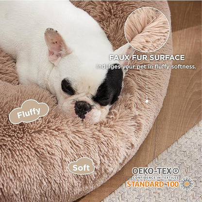 Bedsure Calming Dog Bed for Medium Dogs - Donut Washable Medium Pet Bed, 30 inches Anti-Slip Round Fluffy Plush Faux Fur Cat Bed, Fits up to 45 lbs Pets, Camel