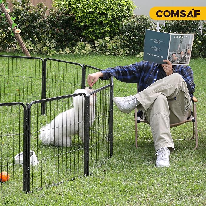 ComSaf Dog Playpen Indoor, 24" Height 16 Panels Metal Dog Fence,Playpen for Medium/Small Dogs, Portable Pet Puppy Playpen for Indoor