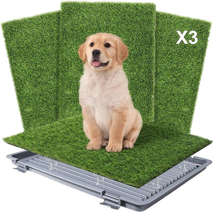 Dog Grass Pad with Tray: Reusable Training Pad with 3-Pack Replaceable Artificial Grass - Quick Absorbent Indoor Portable Dog Patio Potty, Washable Pee Pad for Small Medium to Large Dog, 22"x18" Grey