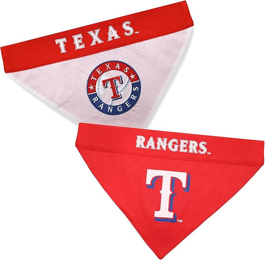 Pets First RAN-3217-L-XL MLB Dog Bandana - Texas Rangers Reversible Pet Bandana, Large/X-Large, MLB Team Color