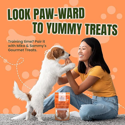 Gourmet Jerky Dog Treats - Natural Dog Treat Chicken Jerky for Dogs, Nutritious and Tasty Dog Jerky Treats Made in USA only, Cage-Free, No Additives (Mika & Sammy's Poppin' Peanut Butter 12 oz)
