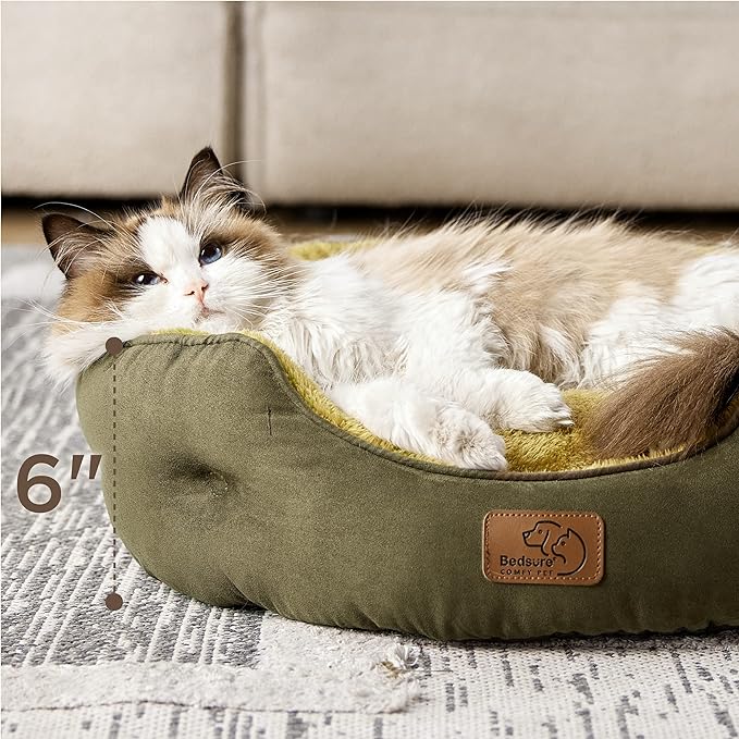 Bedsure Dog Beds for Small Dogs - Round Cat Beds for Indoor Cats, Washable Pet Bed for Puppy and Kitten with Slip-Resistant Bottom, 20 Inches, Lentil Sprout