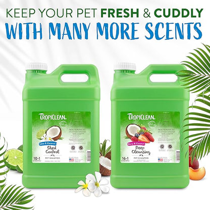 TropiClean Lime & Coconut Deshedding Dog Shampoo for Shedding Control | Natural Pet Shampoo Derived from Natural Ingredients | Cat Friendly | Made in the USA | 2.5 gal.