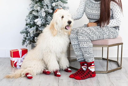 Pearhead Human and Dog Christmas Socks, Matching Pet Owner and Pet Apparel, Novelty Holiday Santa Claus Socks, Unisex One Size Fun Socks, Pet Lover Gifts, Christmas Stocking Stuffer