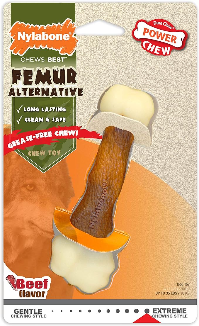 Nylabone Power Chew Femur Bone Rawhide Alternative Nylon Chew Toy for Dogs, Dog Toys for Aggressive Chewers, Beef, Medium/Wolf (1 Count)