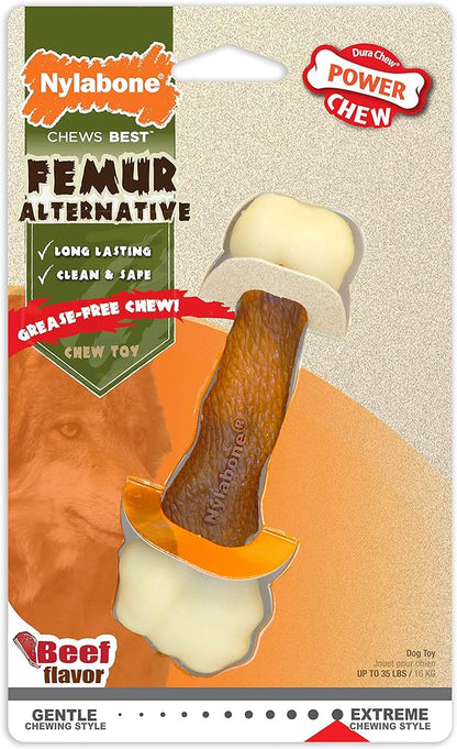 Nylabone Power Chew Femur Bone Rawhide Alternative Nylon Chew Toy for Dogs, Dog Toys for Aggressive Chewers, Beef, Medium/Wolf (1 Count)