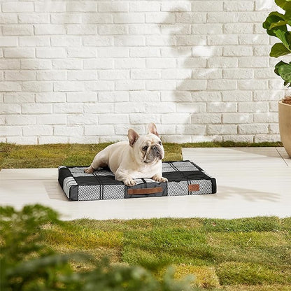 Bedsure Medium Patterned Dog Bed for Medium Dogs, Outdoor Waterproof Orthopedic Egg Foam Dog Bed Comfort Pet Mats for Crate with Removable Washable Cover(30"x20", Black)