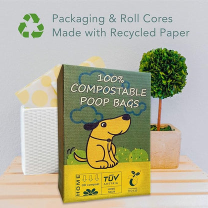 Compostable Dog Poop Bag Rolls, Doggie Poop Bags Bulk, Vegetable-Based Eco-Friendly Pet Waste Bags, Unscented, Extra Thick, Leak Proof, Size 9 x 13 Inches, Refills 240 Counts