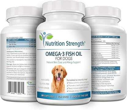 Omega 3 Fish Oil Soft Gels for Dogs with EPA & DHA Fatty Acids for Heart, Skin, Coat & Allergy Support, Hip & Joint & Arthritis Dog Supplement, 180 Soft Gels