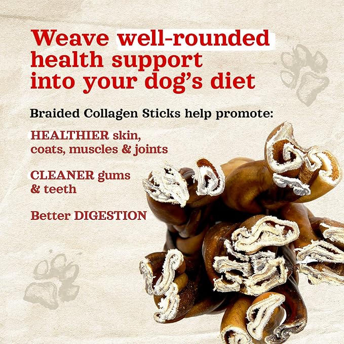 Natural Farm Braided Collagen Chews for Dogs (6 Inch, 10 Pack), Collagen Sticks, Natural Dog Chews, Long Lasting, for Small, Medium and Large Dogs, Odor-Free, Rawhide Alternative
