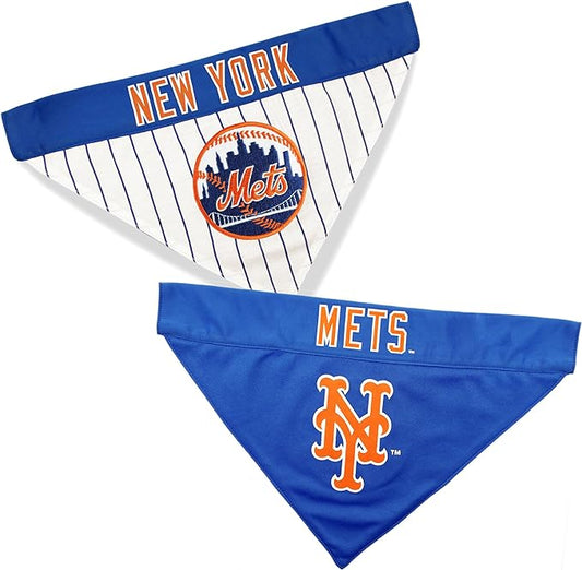 Pets First MLB New York Mets Reversible Bandana Size XX-Large for Dogs & Cats. 2 Sided Sports Bandana, Premium Embroidery Team Logo, All MLB Teams Available