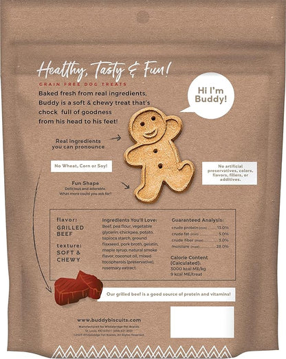 Buddy Biscuits Softies 5 oz Pouch, Grain-Free Soft & Chewy, Natural Grilled Beef Flavor Dog Treats, Oven Baked in The USA
