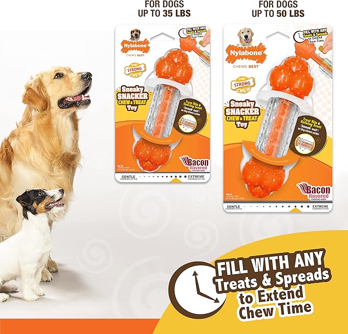 Nylabone Strong Chew Sneaky Snacker Treat Toy for Dogs, Interactive Dog Enrichment Chew Toys, Bacon Flavor, Large/Giant - Up to 50 lbs. (1 Count)