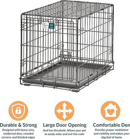 MidWest Homes for Pets Small Dog Crate | Life Stages 24' Folding Metal Crate | Divider Panel, Floor Protecting Feet, Leak-Proof Dog Pan | 24L x 18W x 19H Inches, Small Dog Breed