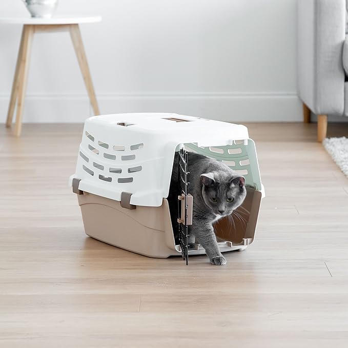 IRIS USA 23" Cat Carrier, Small Pet Carrier Hard, Dog Kennel with 2-Door Front and Top Access, Dog Carrier, up to 18 pounds, White/Almond