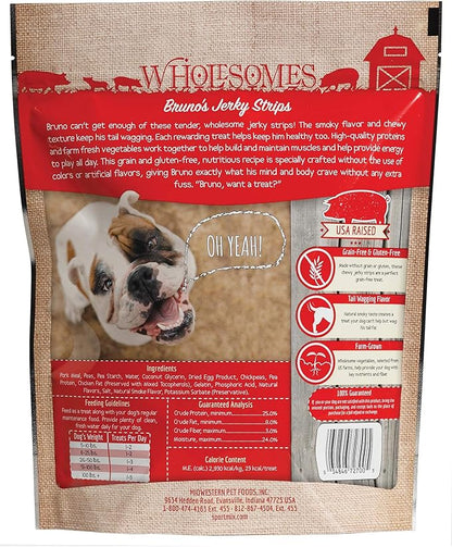 Wholesomes Bruno's Jerky Strips Grain Free Dog Treats, 25 oz, red