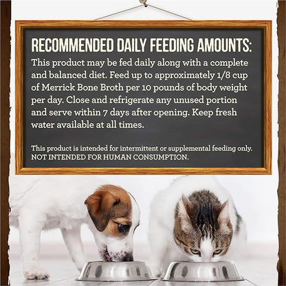 Merrick Grain Free Bone Broth Natural Meal Topper for Dogs, Accented with Superfoods & Cinnamon, for Adult Dogs of All Breeds Beef, 7 Ounce,(Pack of 6)