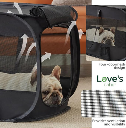 Love's cabin 36in Portable Upgrade Large Dog Bed - Pop Up Dog Kennel, Indoor Outdoor Crate for Pets, Portable Car Seat Kennel, Cat Bed Collection, Black