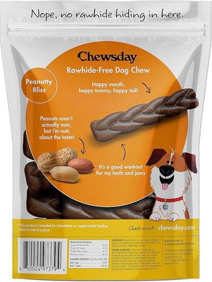5-Inch Dog Chew Braids, Made in The USA, All Natural Rawhide-Free Highly-Digestible Treats, Peanutty Bliss - 14 Count