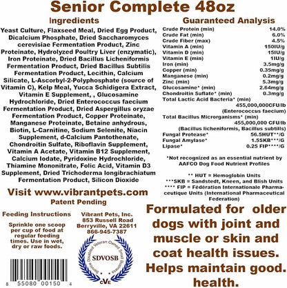 Senior Complete Dog Immune System Supplement | Older Dog Muscle and Joint Supplement with Probiotics & Enzymes for Digestion | Nutrient-Rich Skin & Coat Immune Booster Powder 48oz