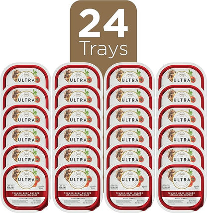 NUTRO ULTRA Grain Free Adult Wet Dog Food Filets in Gravy Tender Beef Entrée With Tomato and a Hint of Basil, 3.5 oz. Trays, Pack of 24