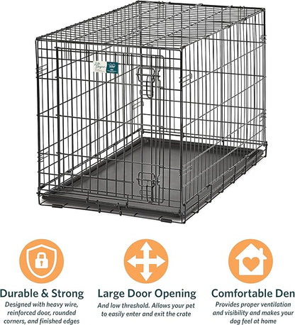 MidWest Homes for Pets Dog Crate | Life Stages 36' Folding Metal Divider Panel, Floor Protecting Feet, Leak-Proof Pan 36L x 23W 25H Inches, Intermediate Breed, Black