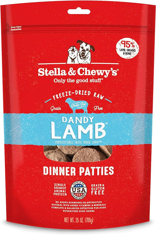 Stella & Chewy's Freeze Dried Raw Dinner Patties – Grain Free Dog Food, Protein Rich Dandy Lamb Recipe – 25 oz Bag