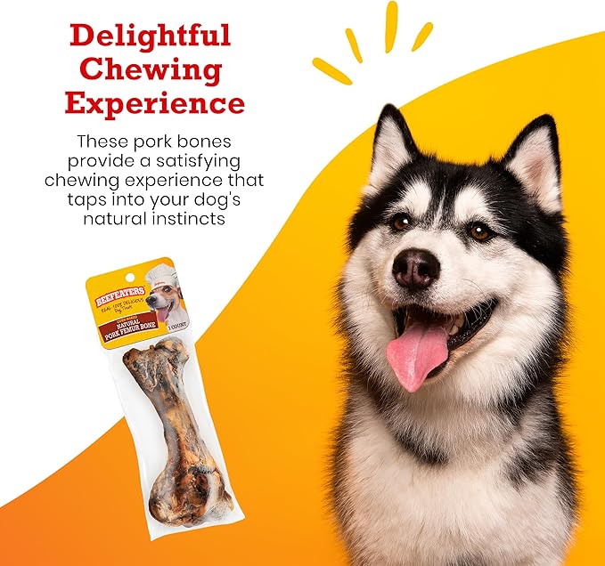 Beefeaters Dog Treats - Natural Pork Femur Bone 1ct, Pack of 3 | Rawhide Free Dog Food | Real Pork | Cleans Teeth & Gums | Highly Digestible | Training Treats for All Dog Sizes