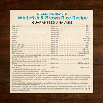 Wellness CORE Digestive Health Dry Dog Food with Wholesome Grains, Highly Digestible, for Dogs with Sensitive Stomachs, Made in USA with Real Protein (Whitefish & Brown Rice, 22-Pound Bag)