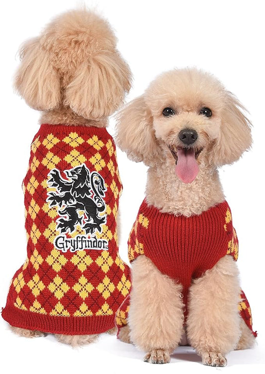 HARRY POTTER Gryffindor Pet Sweater - Dog Apparel & Accessories for Hogwarts Houses, Gryffindor Dog Sweater, Dog Clothes, Gryffindor Pet Sweater, Dog Clothing, Pullover Sweater for Dogs, Red, Large