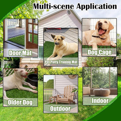 Dog Pee Grass Pads, 19" x 29" Puppy Turf Potty Training Tray, Thick & High Drainage Pets Fake Grass for Indoor Outdoor Use