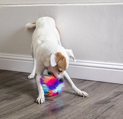goDog Furballz Squeaky Plush Ball Dog Toy, Chew Guard Technology - Cool Rainbow, Small