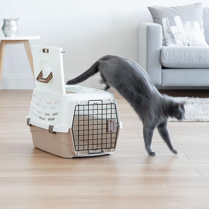 IRIS USA 23" Cat Carrier, Small Pet Carrier Hard, Dog Kennel with 2-Door Front and Top Access, Dog Carrier, up to 18 pounds, White/Almond