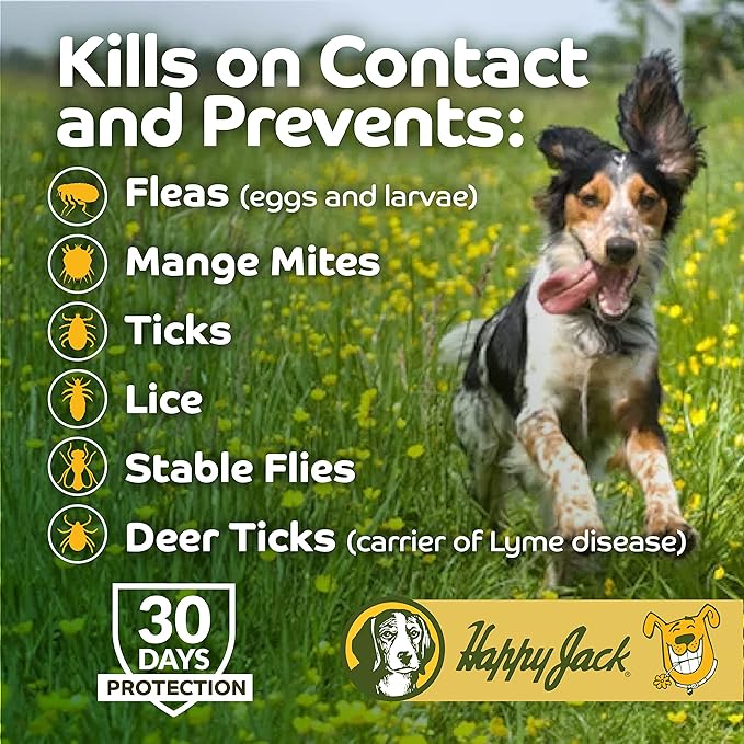 Happy Jack Kennel Dip Dog Flea and Tick Treatment & Prevention, Made in USA, Spray Yard & Home 30-Day Control, Kills Fleas, Ticks, Deer Ticks, Mange, Lice, for Puppies, Small to Large Dogs (16 oz)